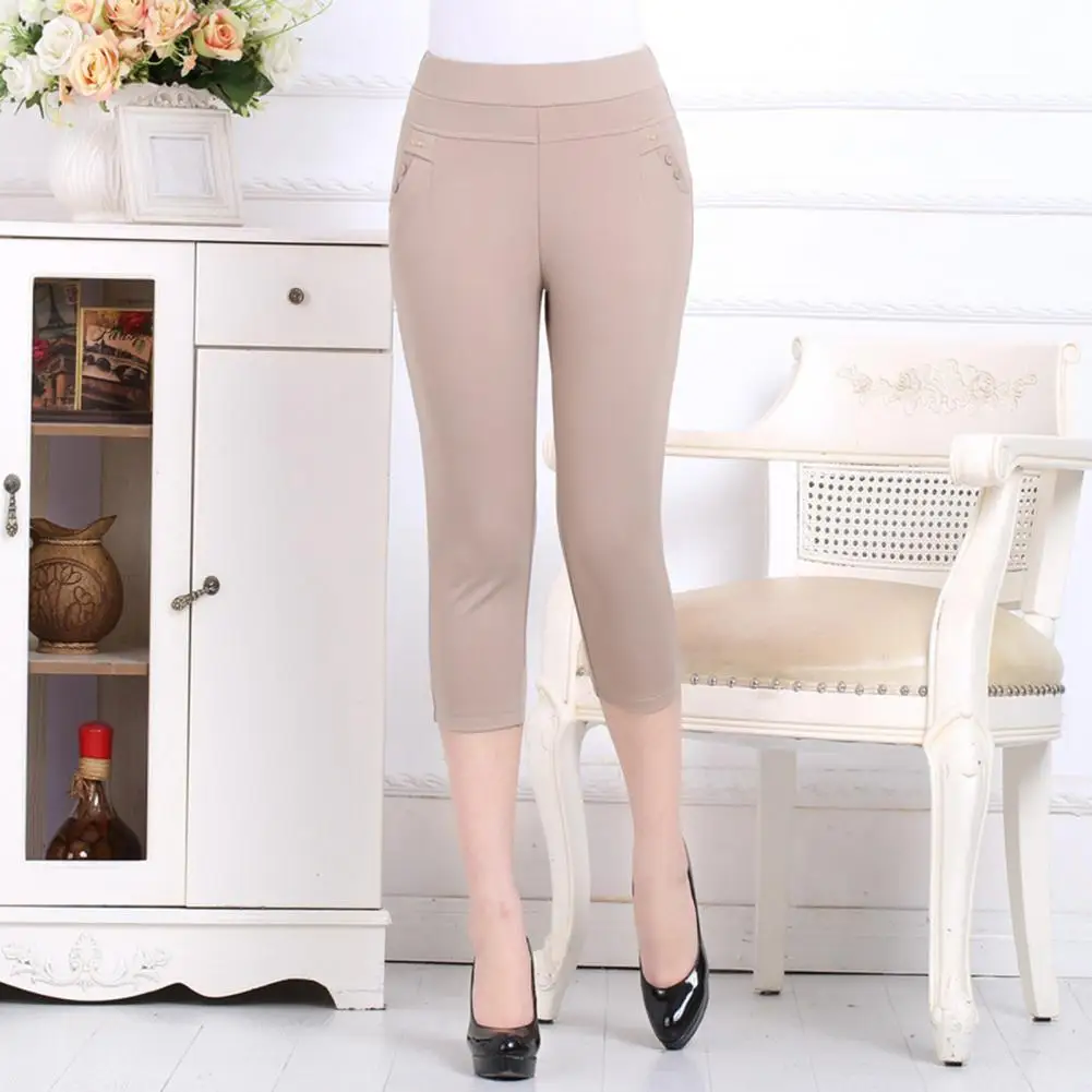 Women's Pants Elastic Stretch Waist Work Pants Streetwear Office Ladies Capris Women Summer Skinny Leggings Slim Pencil Pants