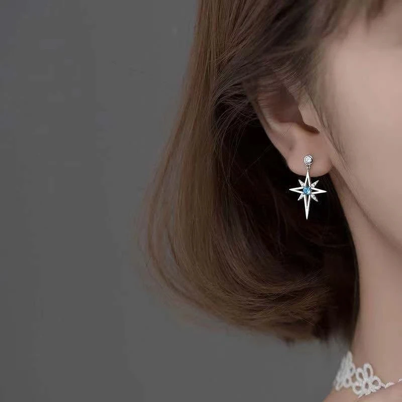 S925 Cubic Zirconia Octagonal Star Earring Fashion Star Earrings for Women Korea Silver Jewelry Wedding Jewelry Accessories