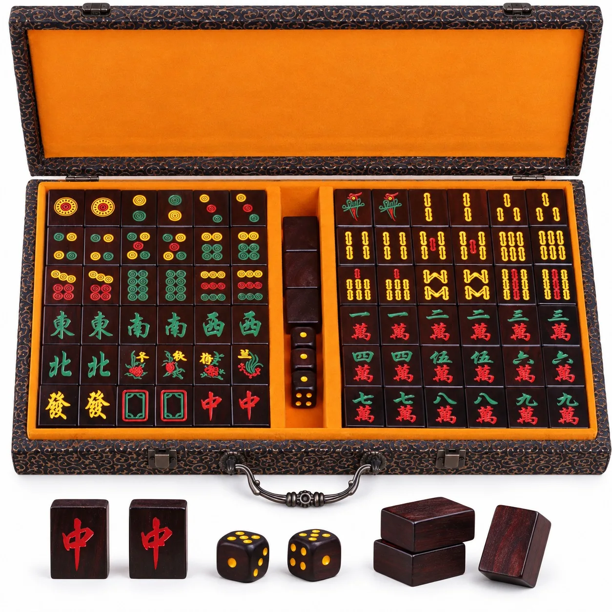 Indian Redwood Mahjong Set 40mm Wooden Mahjong Tiles with Portable Storage Case Traditional Chinese Game Holiday Gift