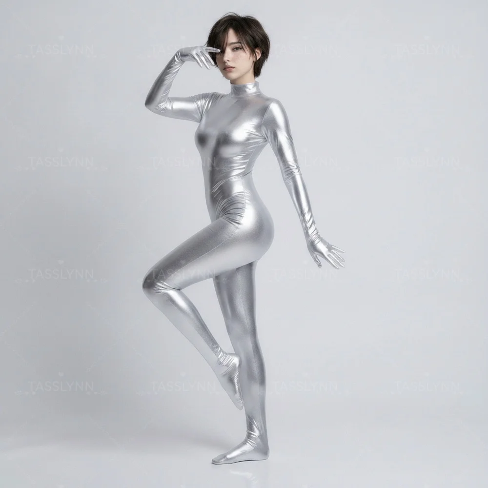 Stellar Blade Eve Silver Metallic Zentai Bodysuit Full Body Catsuit Game Cosplay Costume Stellar Blade Eve Cosplay Costume view 4