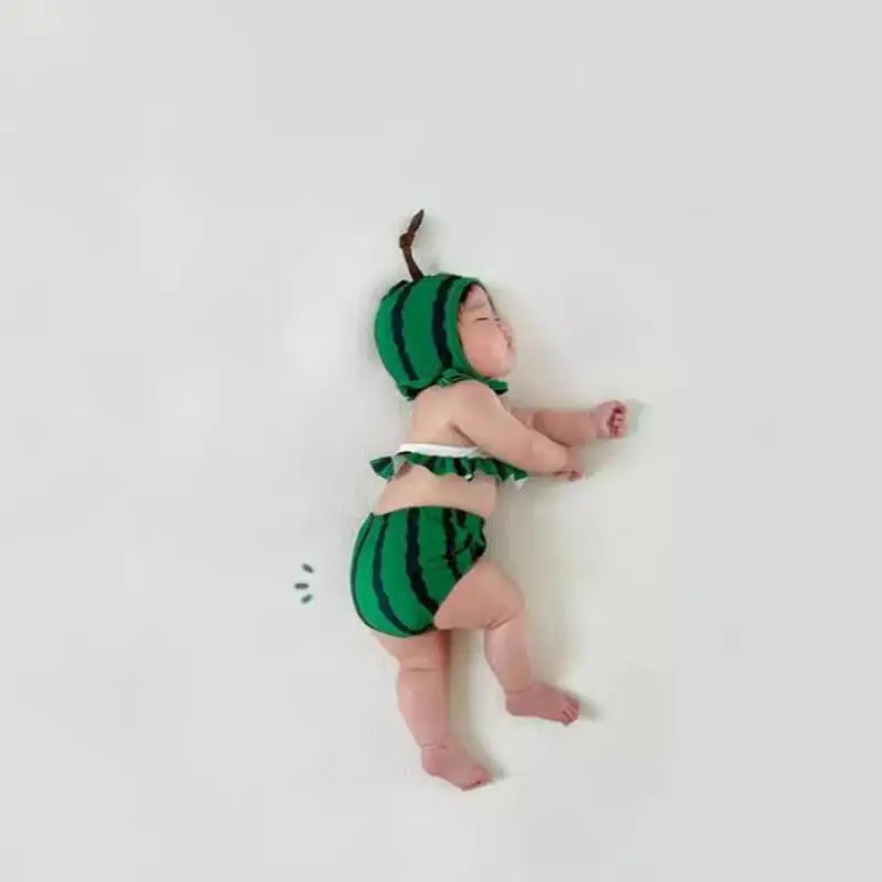 2026 New Baby Cute Watermelon Bikini Split Swimsuit 3pcs Suit Newborn Fashion Sling Bathing Suit Infant Toddler Swimming Suit view 4