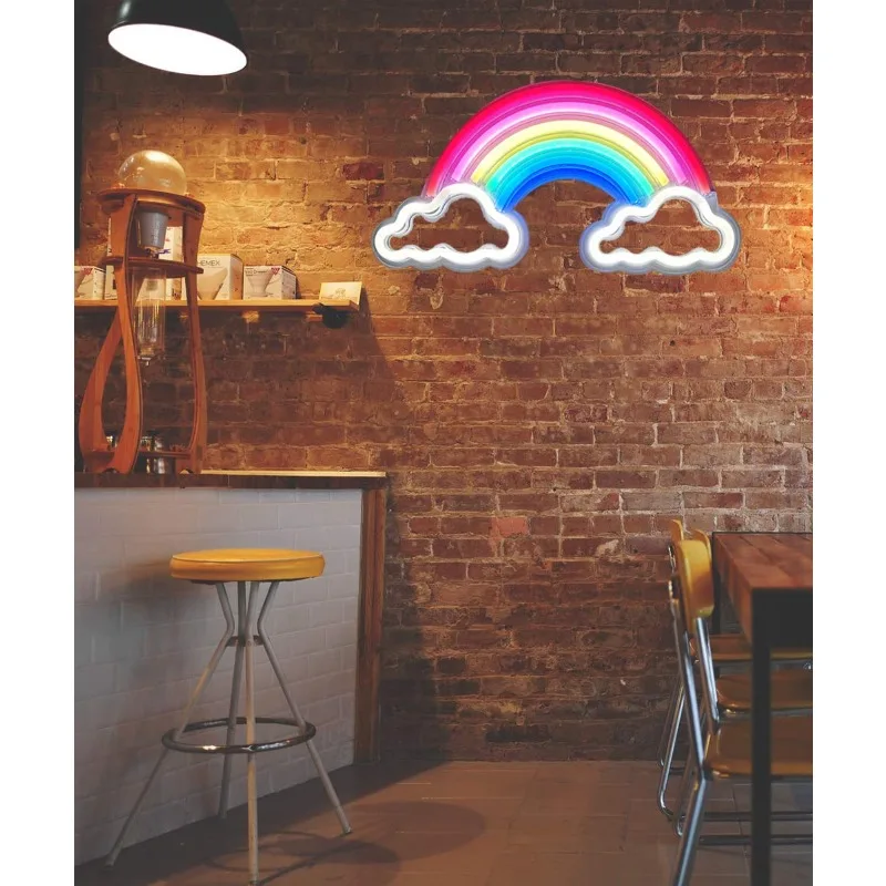 Rainbow Neon Signs for Bedroom Hanging/Standing Led Wall Decor Acrylic Handmade Advertising Bar Beer Window Shop Room Pub USB