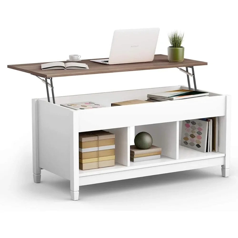 

Wood Lift Top Coffee Table, Modern Tea Storage with Hidden Compartment and Open Storage Shelf for Living Room Office Reception