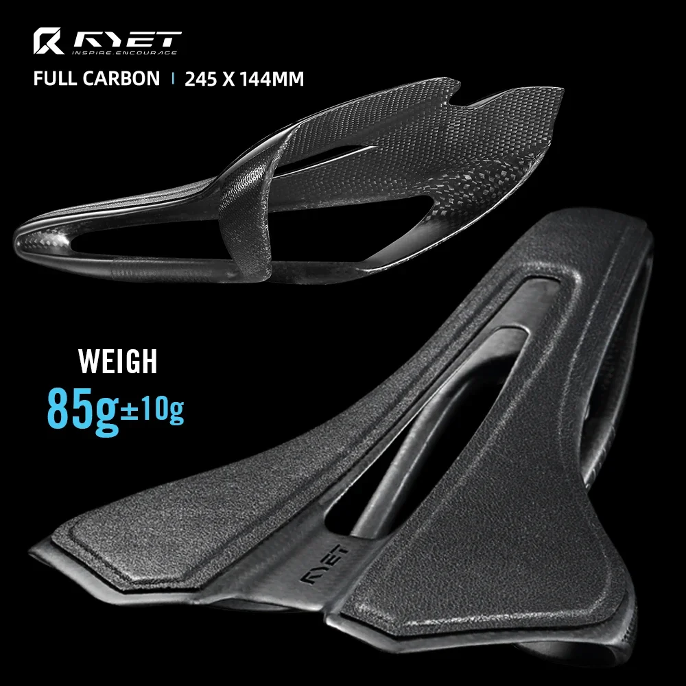 RYET Full CARBON Ultralight 85g Bike Seat Saddle for MTB/Gravel/Road Bike 7x9 Dual-Track Hollow Design 249x144mm Racing Parts
