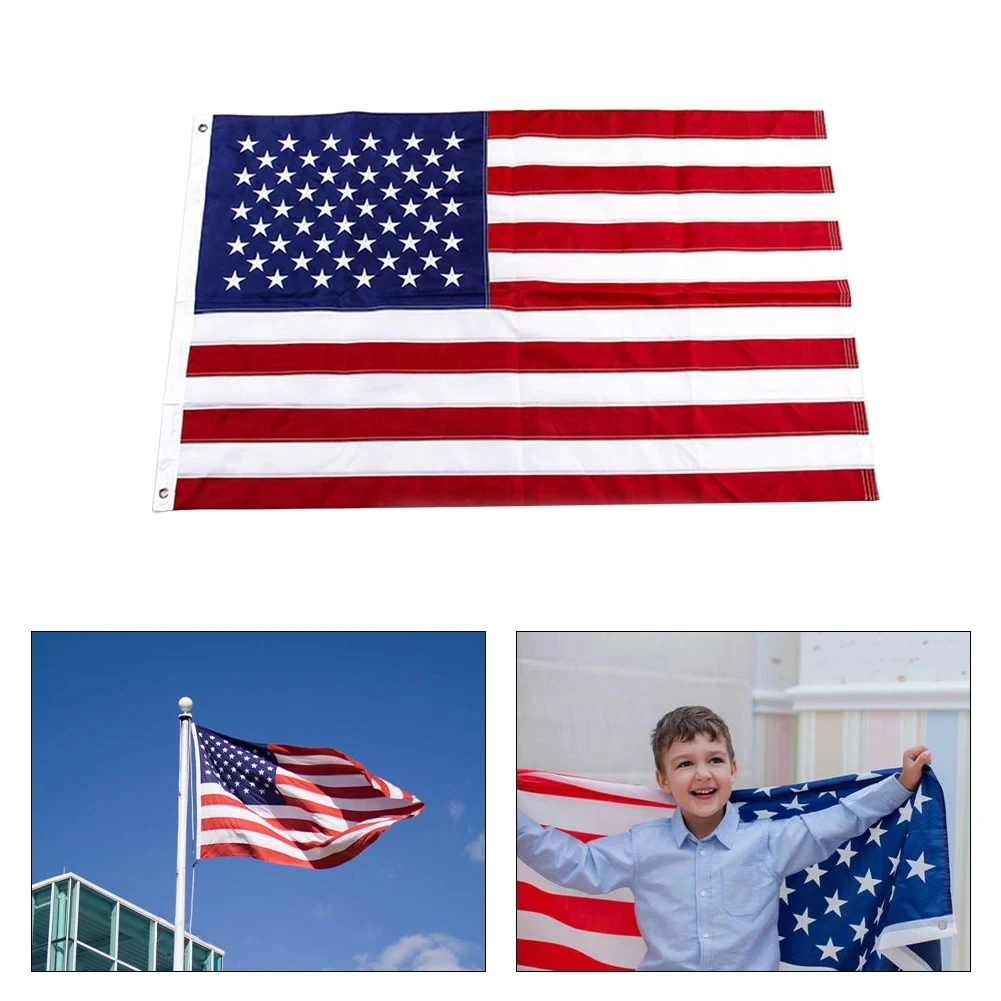 90x150cm USA Flag Polyester Embroidered Star American Flag Waterproof Heavy Nylon Independence Day Stripes Flag