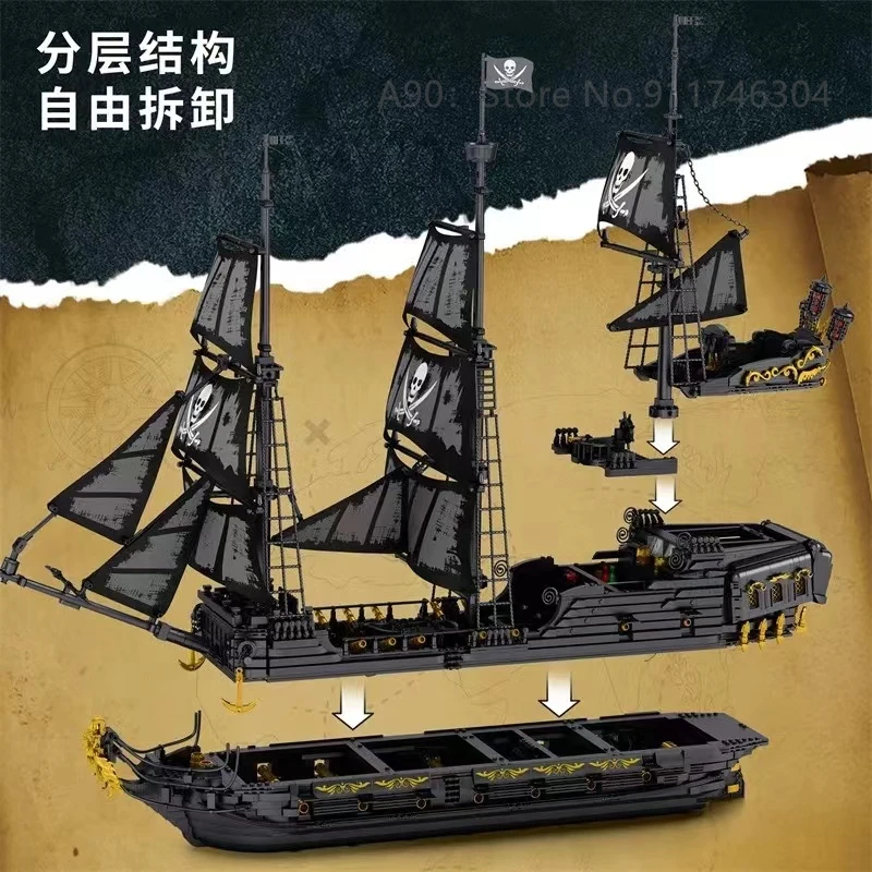 4708PCS New Movie MOC 66036 Pirate Ship Black Pearl Warship Building Blocks Model Bricks Toys for Children Boys Birthday Gifts