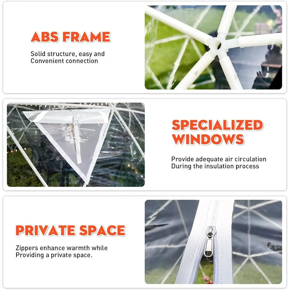 Serre à dôme géométrique, tente à bulles étanche de 12 pieds avec couvercle en PVC transparent et cordes lumineuses de 20M pour événements en plein air