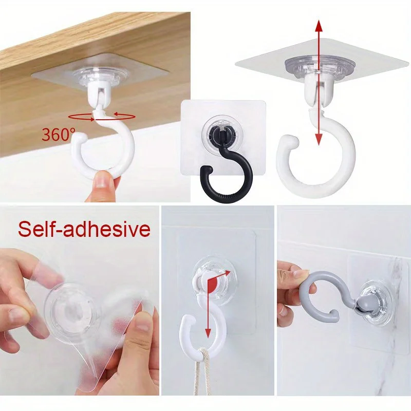 5pcs Adhesive Ceiling Hooks For Hanging Solution, Rotatable Ceiling Hooks No Drill Ceiling Hanging Hook