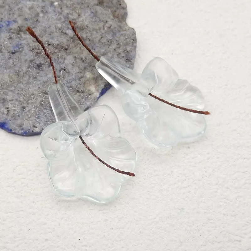 Beads for Jewelry Making Blue Quartz Carved Flower Earring Beads Fashion Jewelry Accessory For Women 33x22x9mm 9g