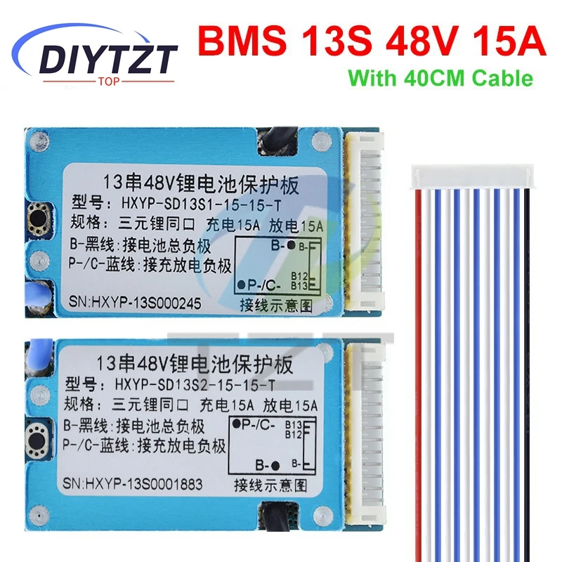 DIYTZT 13S 48V 15A BMS Lmo Ternary Li-ion Lithium 18650 Battery Charge Protection Board With Heat Sink And Temperature Control