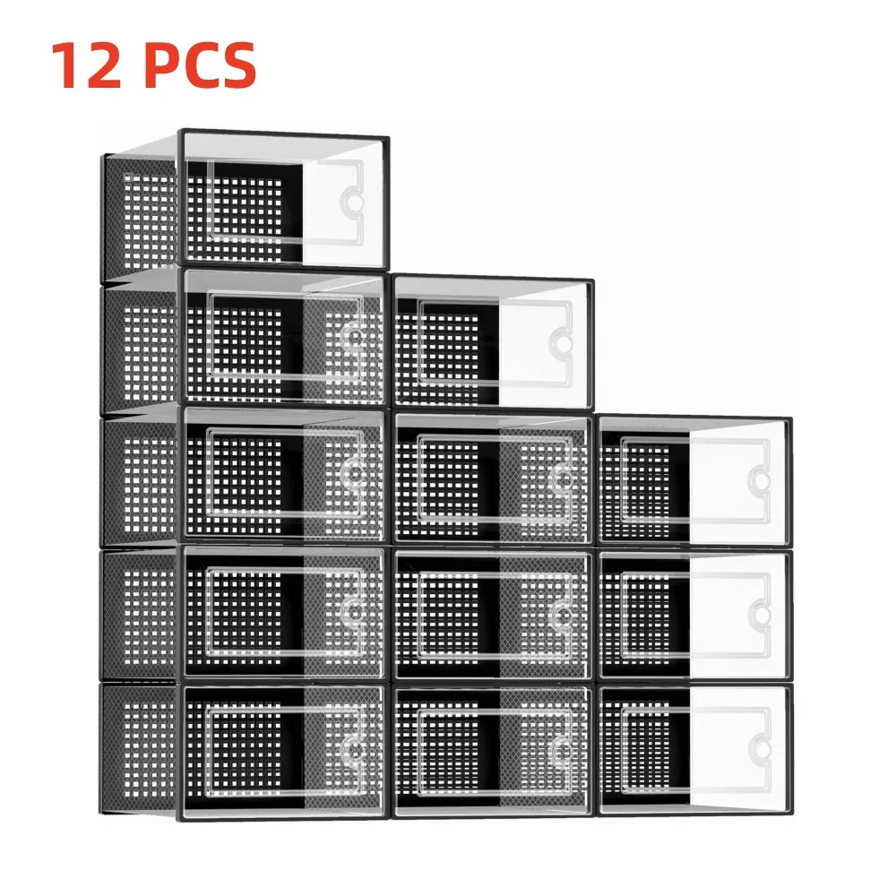 12 قطعة من صندوق الأحذية القابل للطي، منظم الأحذية، صندوق تخزين الأحذية، خزائن قابلة للتكديس، منظمو رف الأحذية لغرفة المعيشة