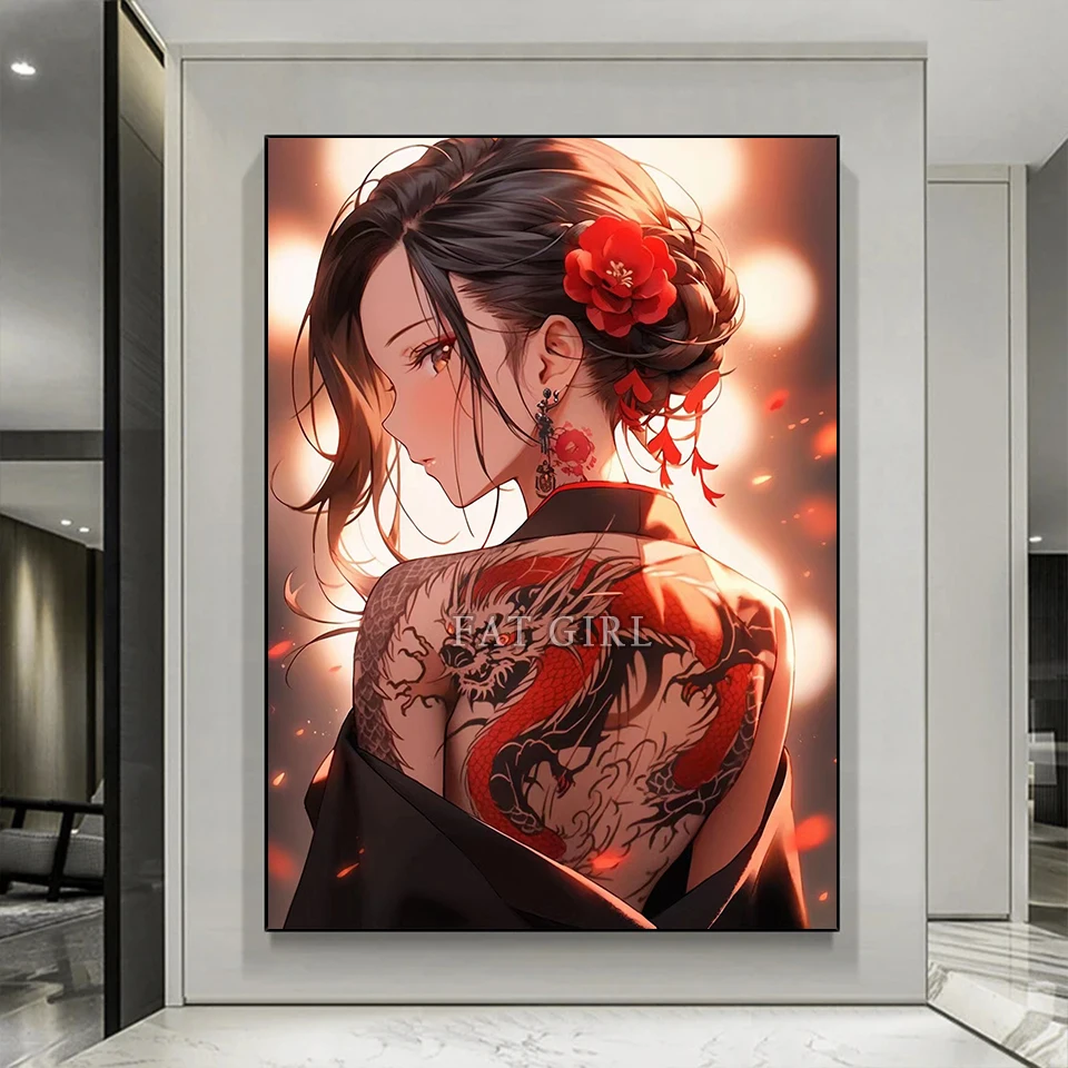 Anime Tattooing Geisha 5D DIY Diamond Painting Kit Portrait Full Diamond Mosaic Dragon Square Embroidery Home Decoration Gift