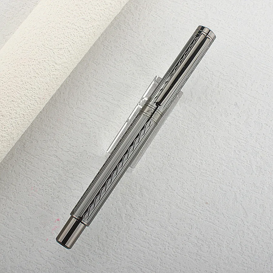 

Gun Gray Mesh Metal Fountain Pen Business Office Writing Gift Pen with Carving