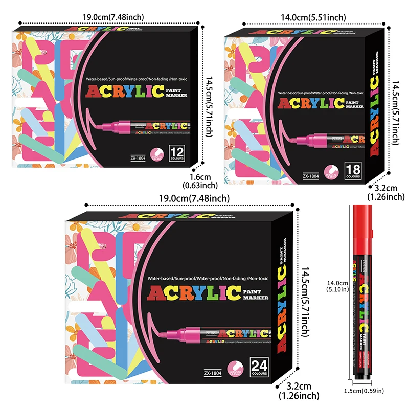 12/18/24 Stück lebendiges Acryl-Marker-Set, mittlere Spitze (2–3 mm), Markierungsstifte für Felsmalerei, schwarzes Papier, Skateboard-Dekoration – Detail 3