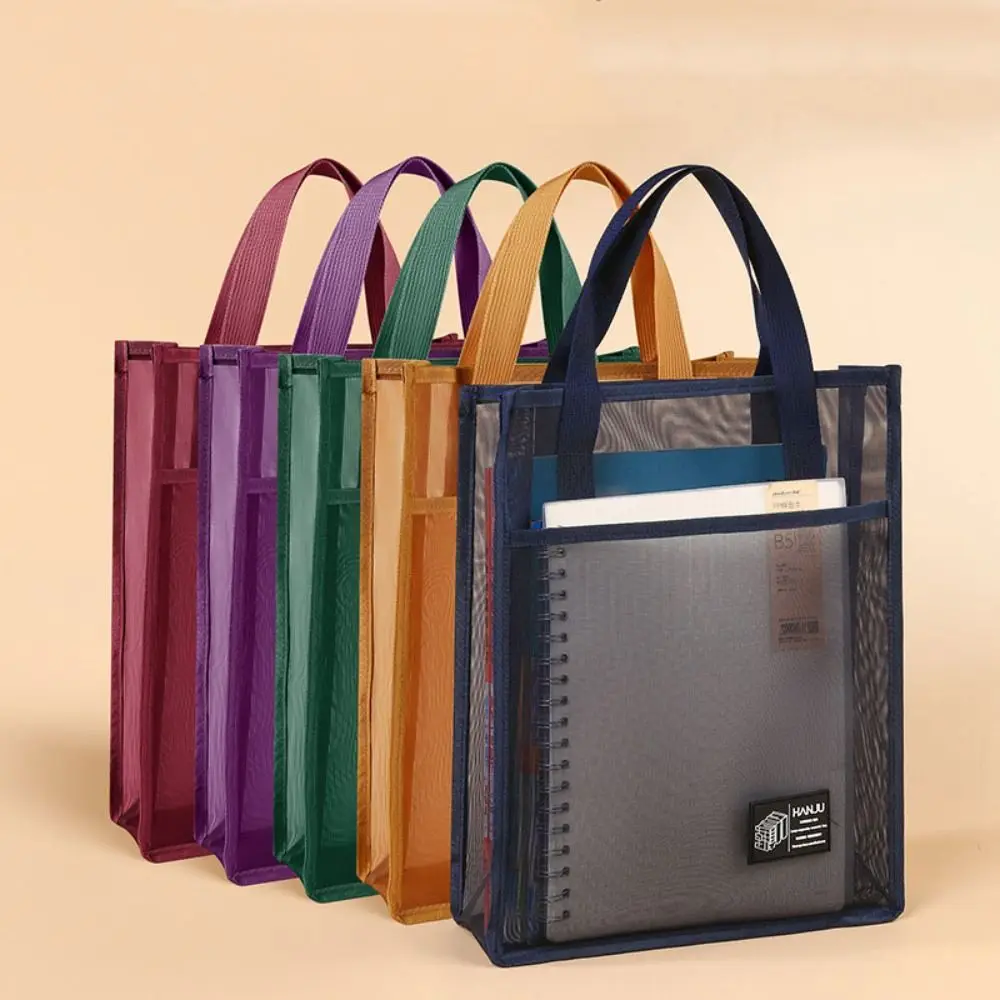 Sac à documents en nylon, pochettes pour livres d'étudiant, pochette pour dossiers en maille transparente légère A4 avec poignée pour organiser et ranger les jeux de société.