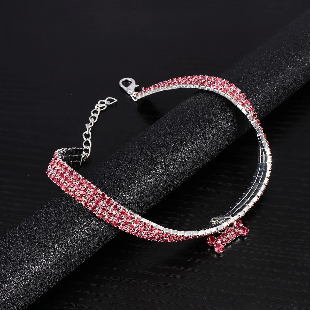 

Rhinestone Necklace Chain Buckle Elastic Girl Dog Beaded Collar White Puppy Pet Adjustable Size