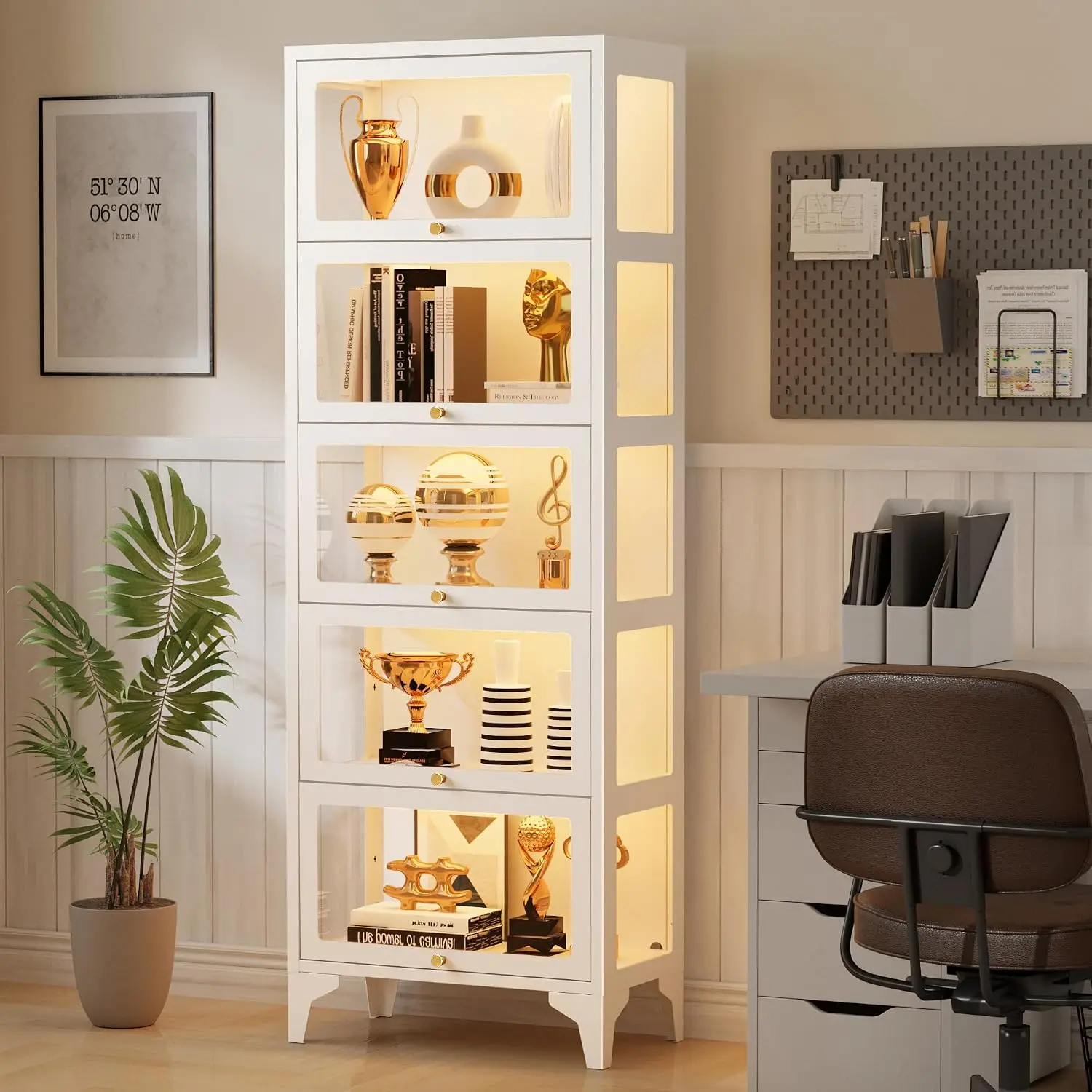 5-Tier Glass Display Cabinet with LED Lights, 67