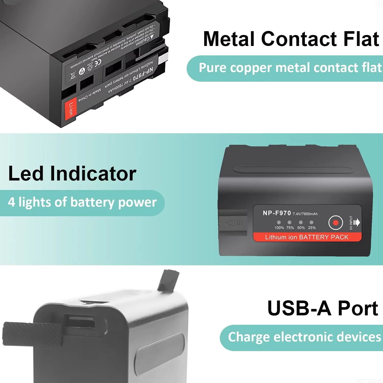 Suitable for Sony NP-F970 battery, F960 video camera fill light and camera battery, with a capacity of 7800mAh.