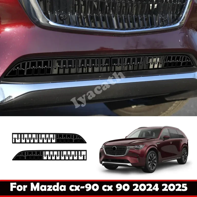 

For mazda CX-90 CX90 2024 2025 ABS black Front Bumper lower middle mesh Grille Grill Decoration Cover Trim Sticker Accessories
