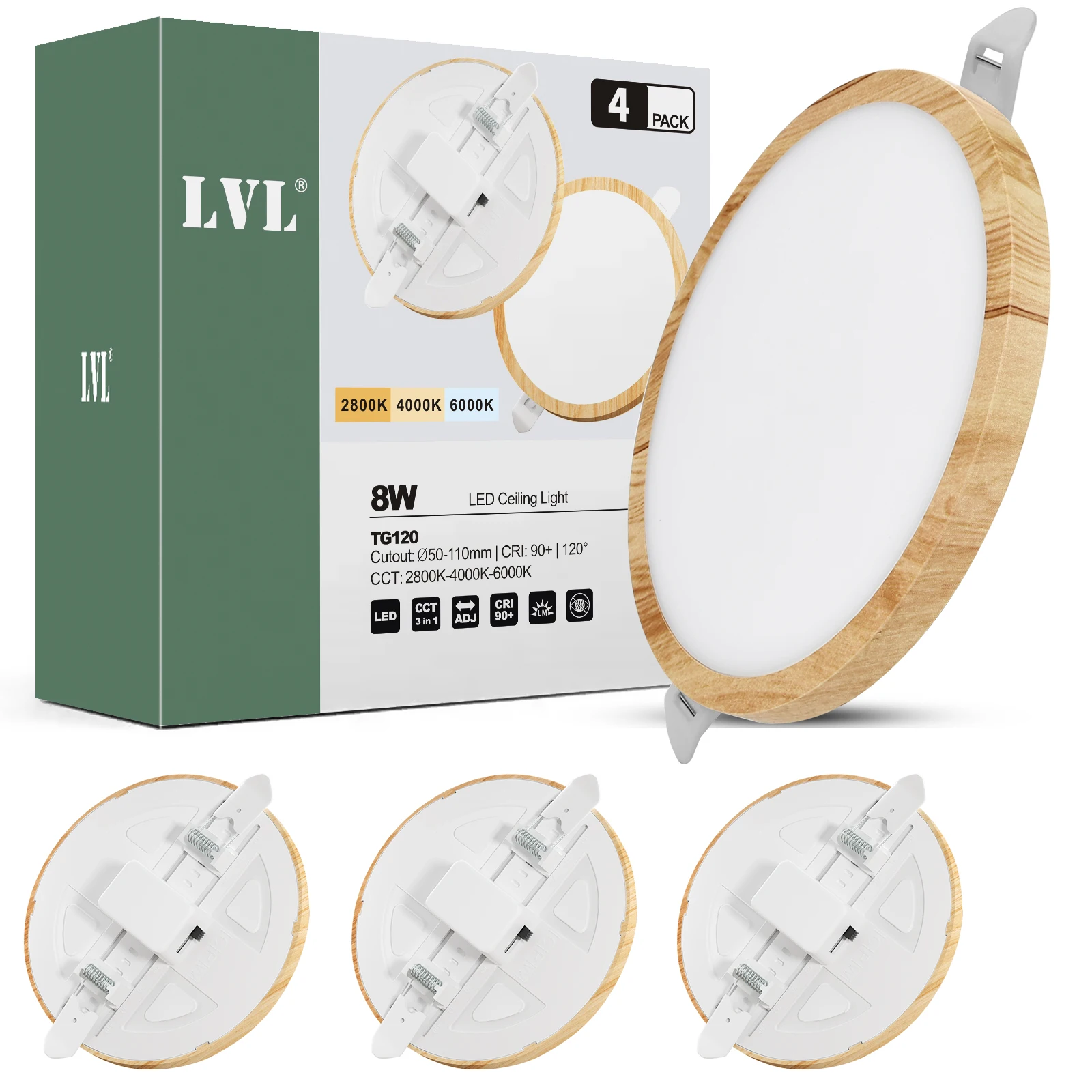 

LED Downlight 8W Round Recessed Ceiling Light CCT Not Dimmable Spotlight for Indoor Ceiling Lamp Bathroom Kitchen Living Room