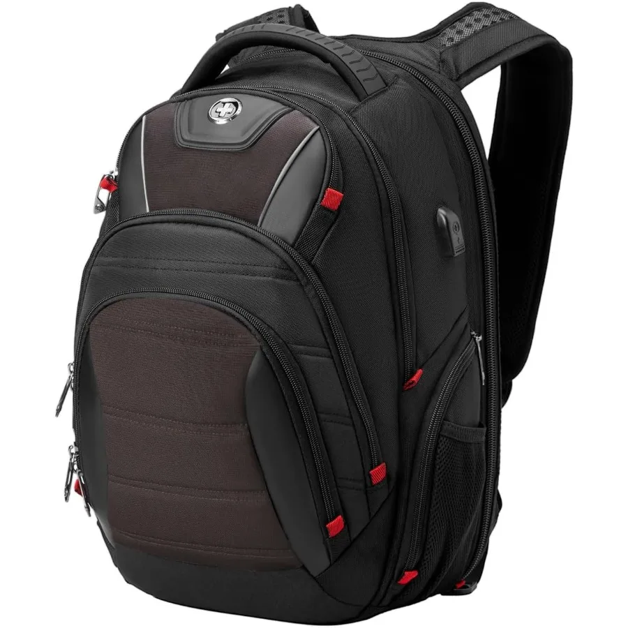 حقيبة ظهر للكمبيوتر المحمول للرجال بتصميم Swissdigital للرجال بسعة كبيرة حقيبة سفر للأعمال باللون الأسود/البني J14-32