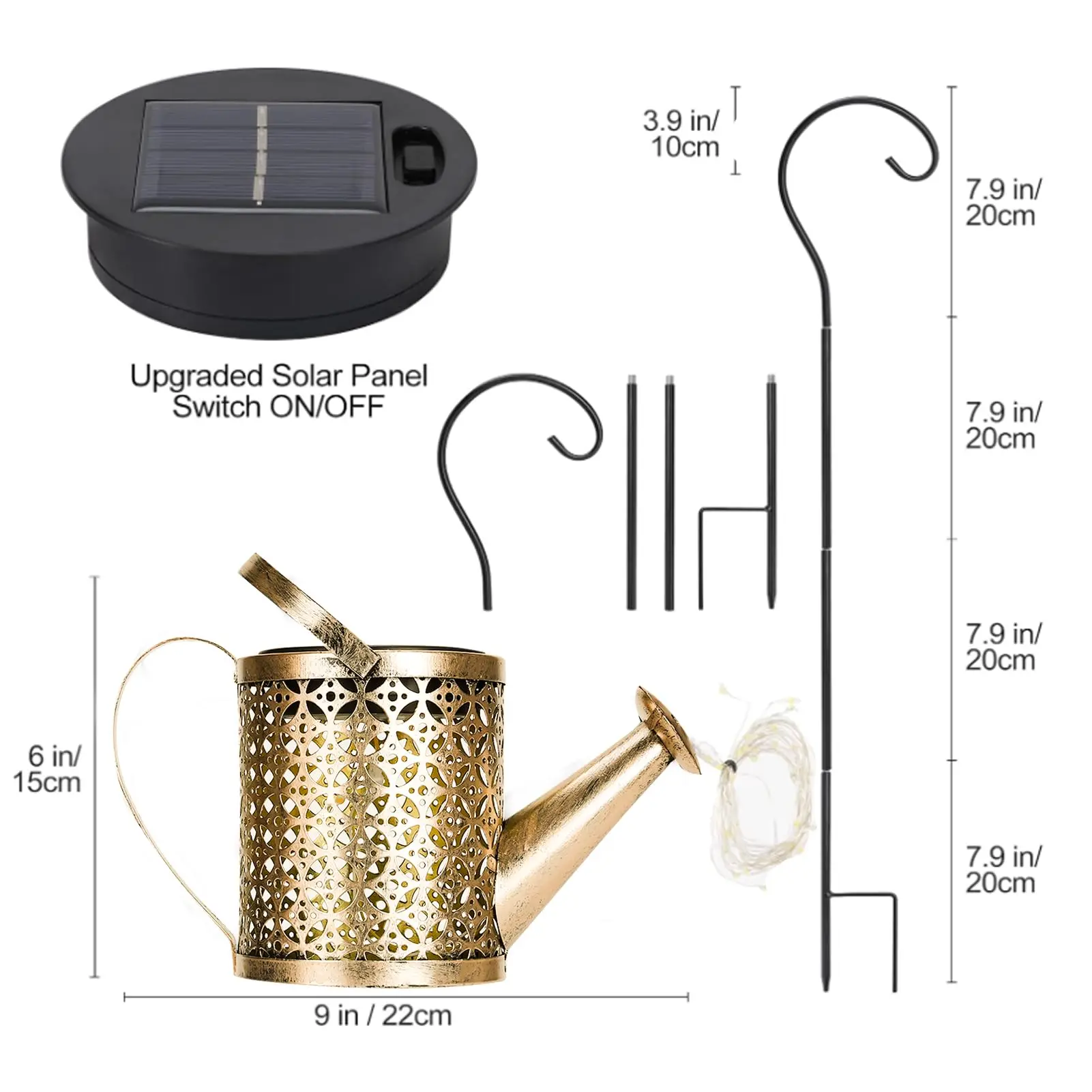Water Can Solar Lights Garden Decorative Waterproof Waterfall Solar Watering Can Lantern Metal Kettle Outdoor Solar Garden Light