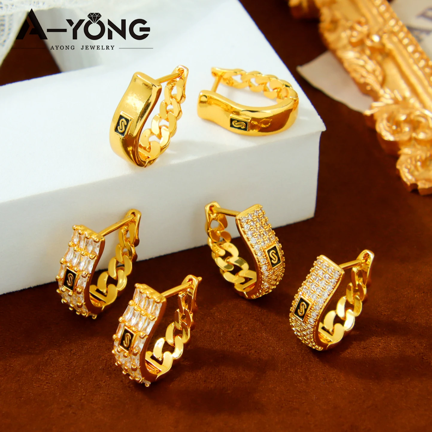 Monaco Fashion Zirkonia-Ohrhänger, 21k vergoldet, italienische Vintage-Clip-Creolen, Habesha-Schmuck für Damen, Event- und Party-Schmuck – Detail 3