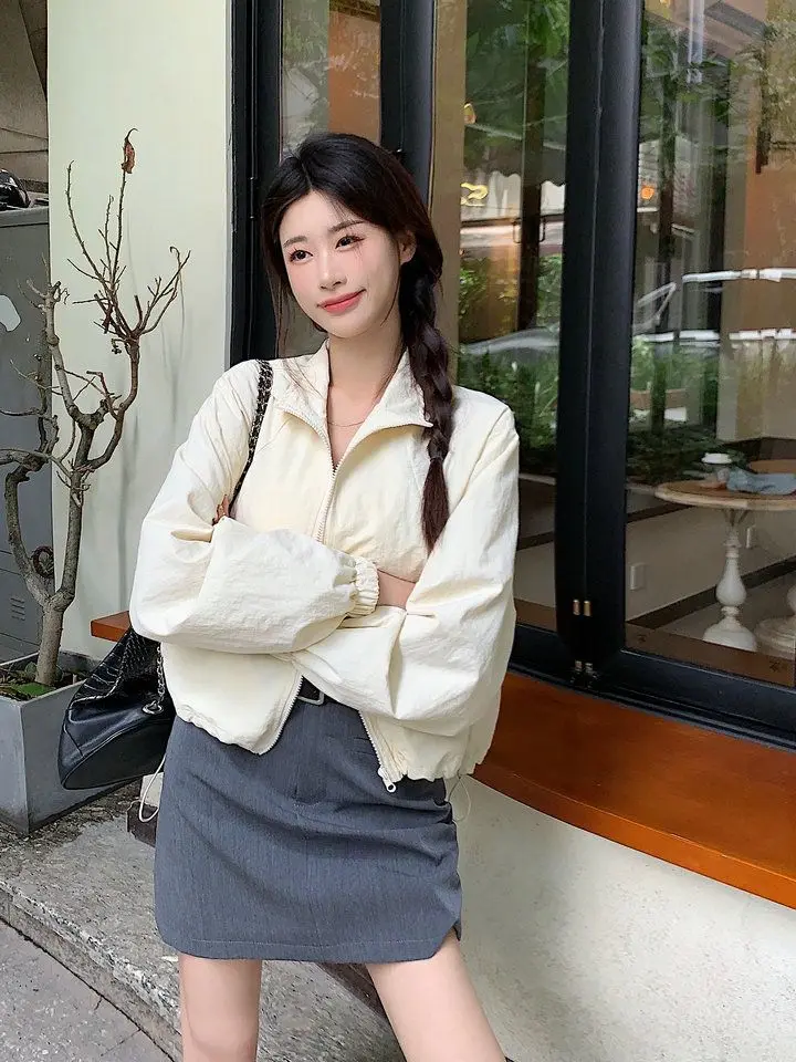 Woman Denim Jackets White Simple Couple Pure Comfortable Collared Shoulder Stylish Olive Green Single-layer Moderate Windproof