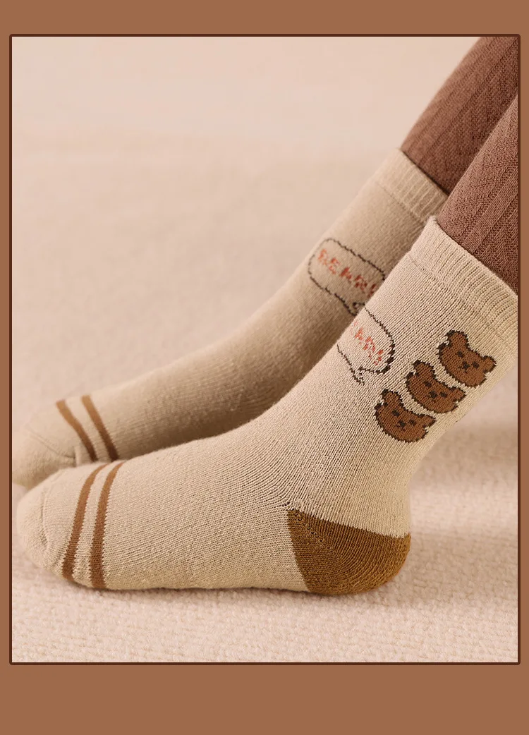 5 Paar Wintersocken, Thermo-Socken für Kinder, Jungen, Mädchen, Cartoon-Bär, warme Baumwollsocken, Plüschsocken für Kleinkinder – Detail 4