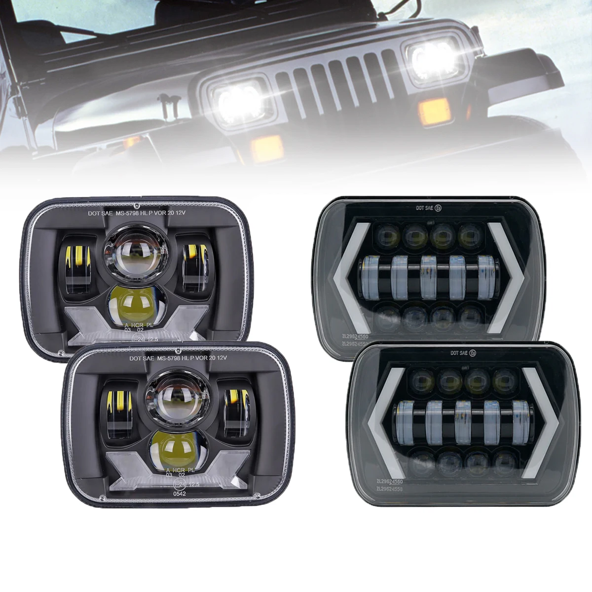 

5x7 "7X6" дюймов прямоугольный светодиод Feixe Farol Com High/Low DRL 55/85 Вт квадратная фара универсальная для грузовика Jeep Cherokee XJ Wrangler