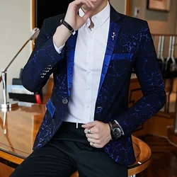 Blazer di lusso Vino lucido Rosso Blu Nero Colore a contrasto Colletto rialzato Blazer Slim Fit Abito da ballo di fine anno Giacca da sposa