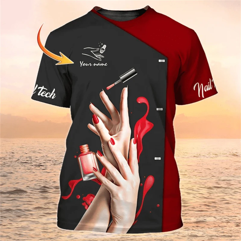 

Fashion Manicurist Funny Work Women T-shirt Casual O-neck Short Sleeve Tops Custom Name Print Personality Trend Gift Female Tees