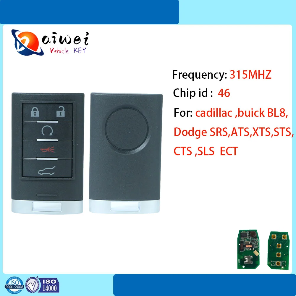 

For Cadillac/ Buick GL8 /Dodge SRS ATS XTS 315MHz 5/button Keyless Remote Smart Car Key Controller