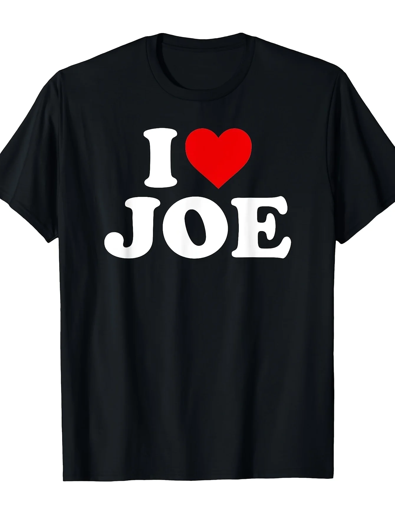 I Love Joe Men's Vintage Print T-Shirt - Black Casual Short-Sleeve T-Shirt with Striking White Lettering and Red Heart Design, Loose Fit, Round Neck, Suitable for All Seasons, Perfect for Casual Wear and Everyday Travel Outfits Men's Casual and Versatile All-Season Inner Wear, Summer Printed T-Shirt