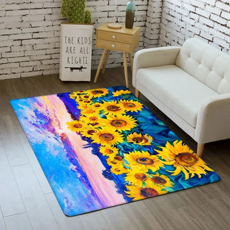 

Sunflower Them Pattern Carpet for Living Room Bedroom Decor Home Sofa Coffee Table Area Rug Non Slip Hallway Washable Floor Mat