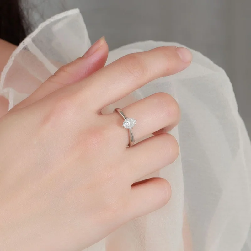 خاتم خطوبة مويسانيتي بيضاوي القطع 1 قيراط للنساء، مطلي بالذهب عيار 925، خاتم زفاف سوليتير، مقاس 5 -10