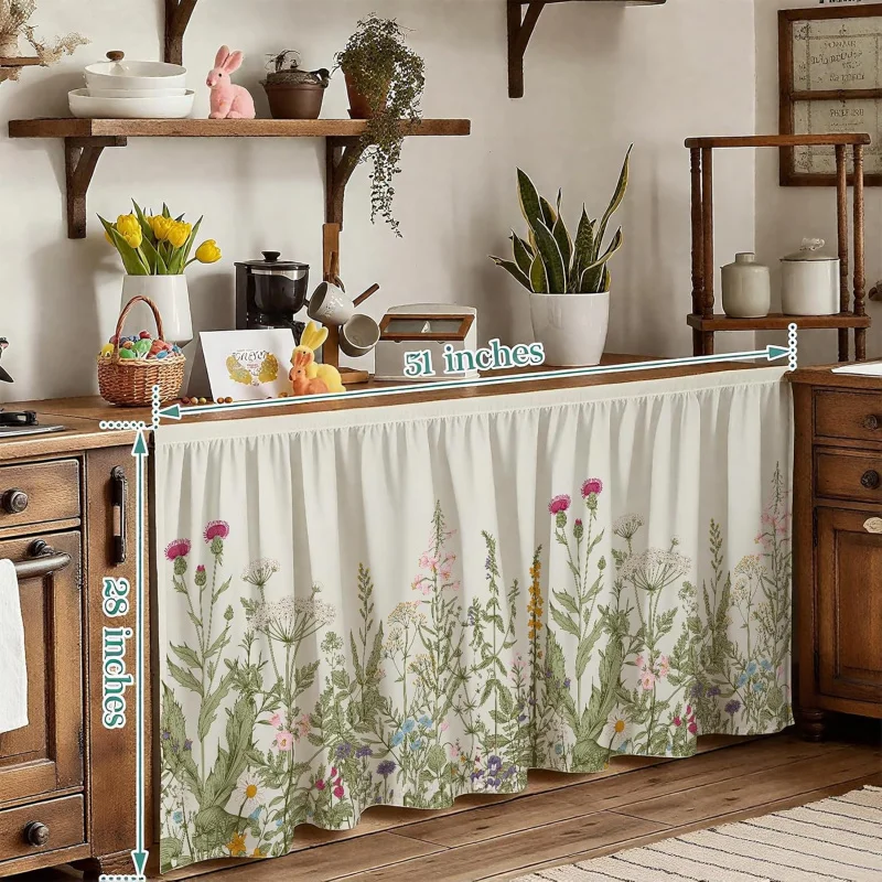 VIKAMA Short Curtain Floral Pattern Cabinet Cover Suitable for Dishwashers and Bathroom Sink Skirts Home Decor