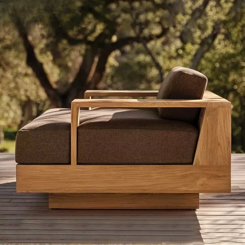 Outdoor solid wood sofa, hotel garden open-air waterproof and sunscreen, outdoor courtyard leisure and anti-corrosion