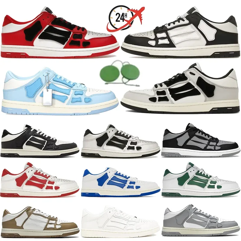 

Designer Luxury Bone Casual Low Mens Womens Leather Sneakers Skeleton Blue Red White Black Green Gray Men Women Outdoor