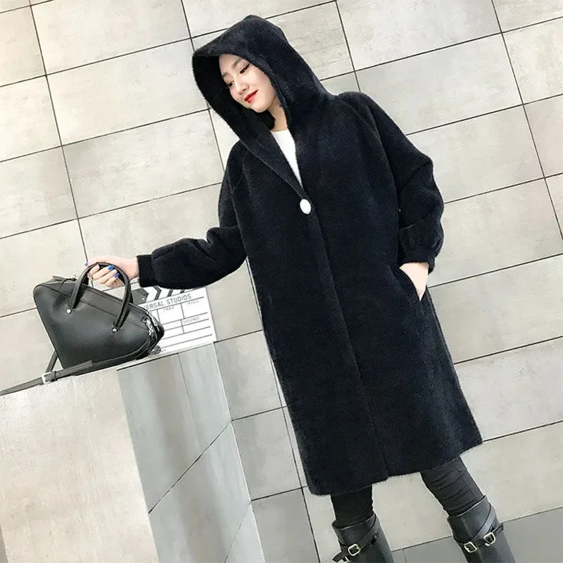 2023 Winter New Imitation Mink Fleece Coat Women\'s Mid length Winter Loose Thickened Gold Mink Fleece Coat Women\'s Mink Fleece