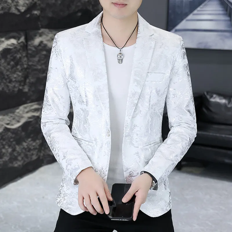 

Gold Emed Slim Fit Men's Suit Trendy Youth Sle Casual Faionable Outerwear Top Polyester Fiber Long Sve Buttoned