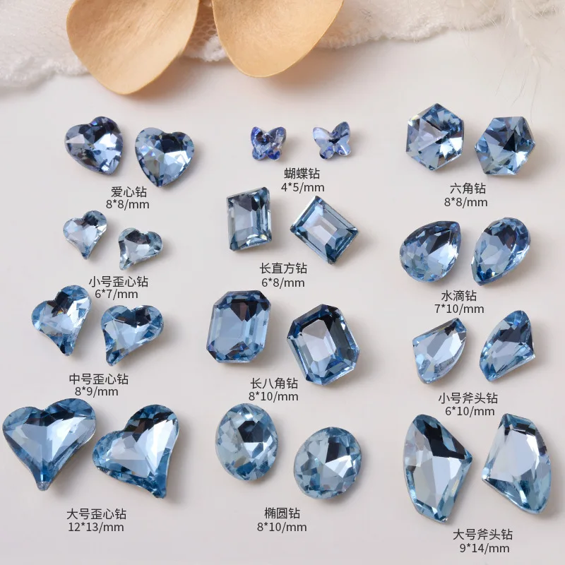 20PCS Denim Blue 3D Nail Art Decoration Rhinestones Crystal Diamond Gem Stone Accessories For Nails Manicure Decor Supplies Tool