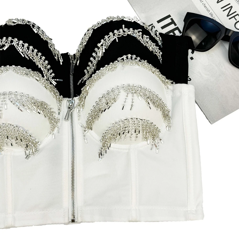 SXTHAENOO Spice Girl Sexy Tassel Design Fishbone Corset Y2K Harajku High Street Outerwear Bra Women Punk Camisole Tops brasieres