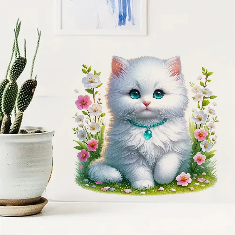 C1293 #   Наклейка на стену с изображением кота и цвета, многоразовая наклейка для гостиной, эстетическое украшение комнаты, легко украсить ваш дом