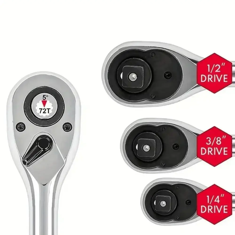 72 Teeth Mini Ratchet Wrench Short Handle 1/4 3/8 1/2 Inch Drive Stubby Ratchet Spanner Quick-Release Head Compact