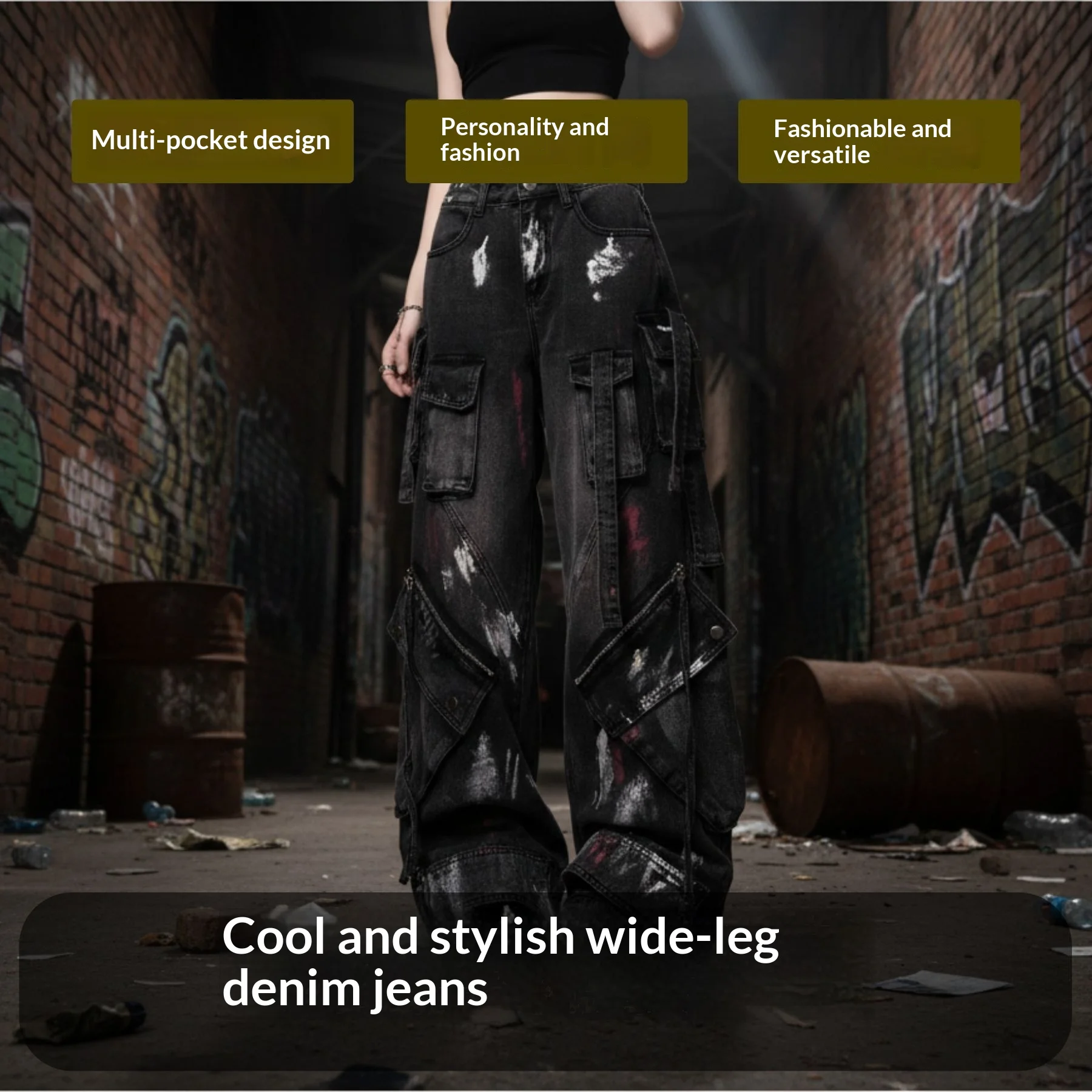 

Многокарманные черные джинсы унисекс в стиле Y2K, широкие брюки в стиле Heavy Industry Drag Pants, уличный стиль, готика, хип-хоп, Harajuku