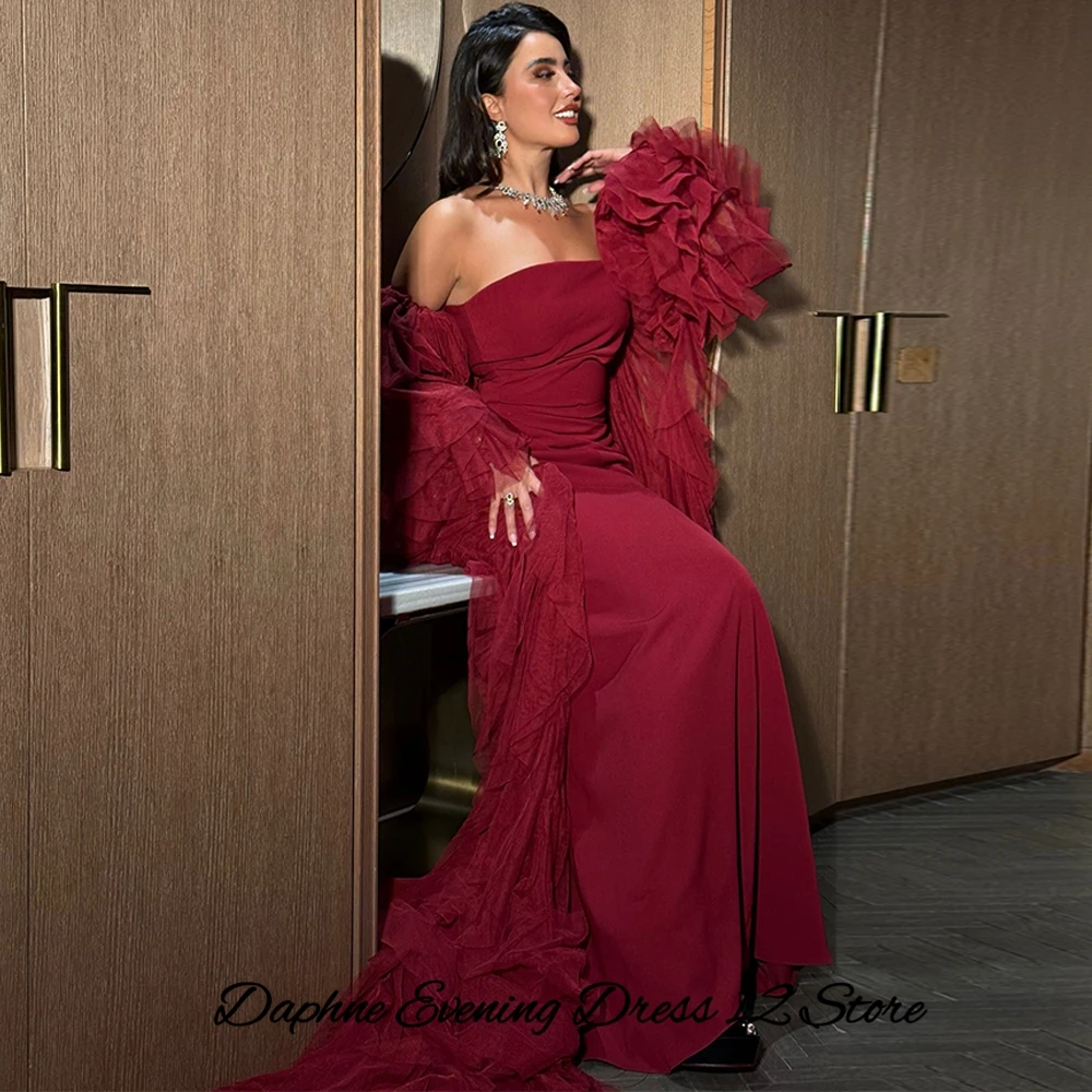 Klassieke rode jersey avondjurk Sierlijke zeemeermin strapless galajurken Delicate sweep trein op maat gemaakte jurken voor speciale gelegenheden