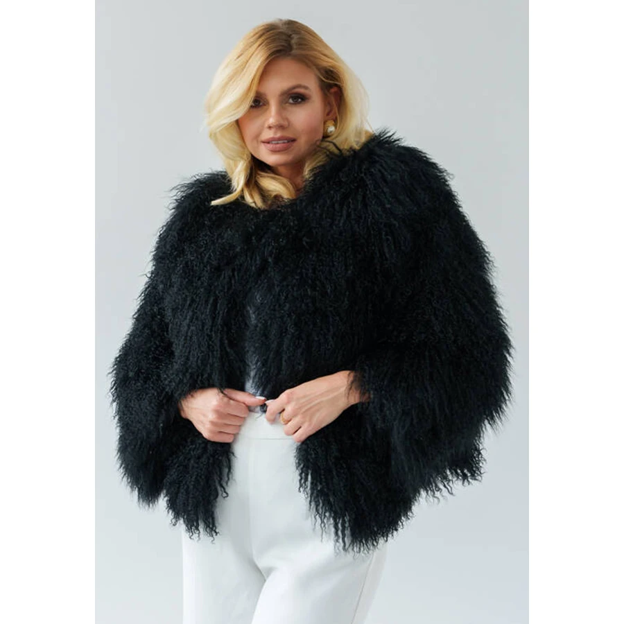 

Real Fur Coat Women Genuine Mongolian Lamb Fur Jackets Winter Coats For Women 2024 Luxury Black Curly Lamb Fur Coat