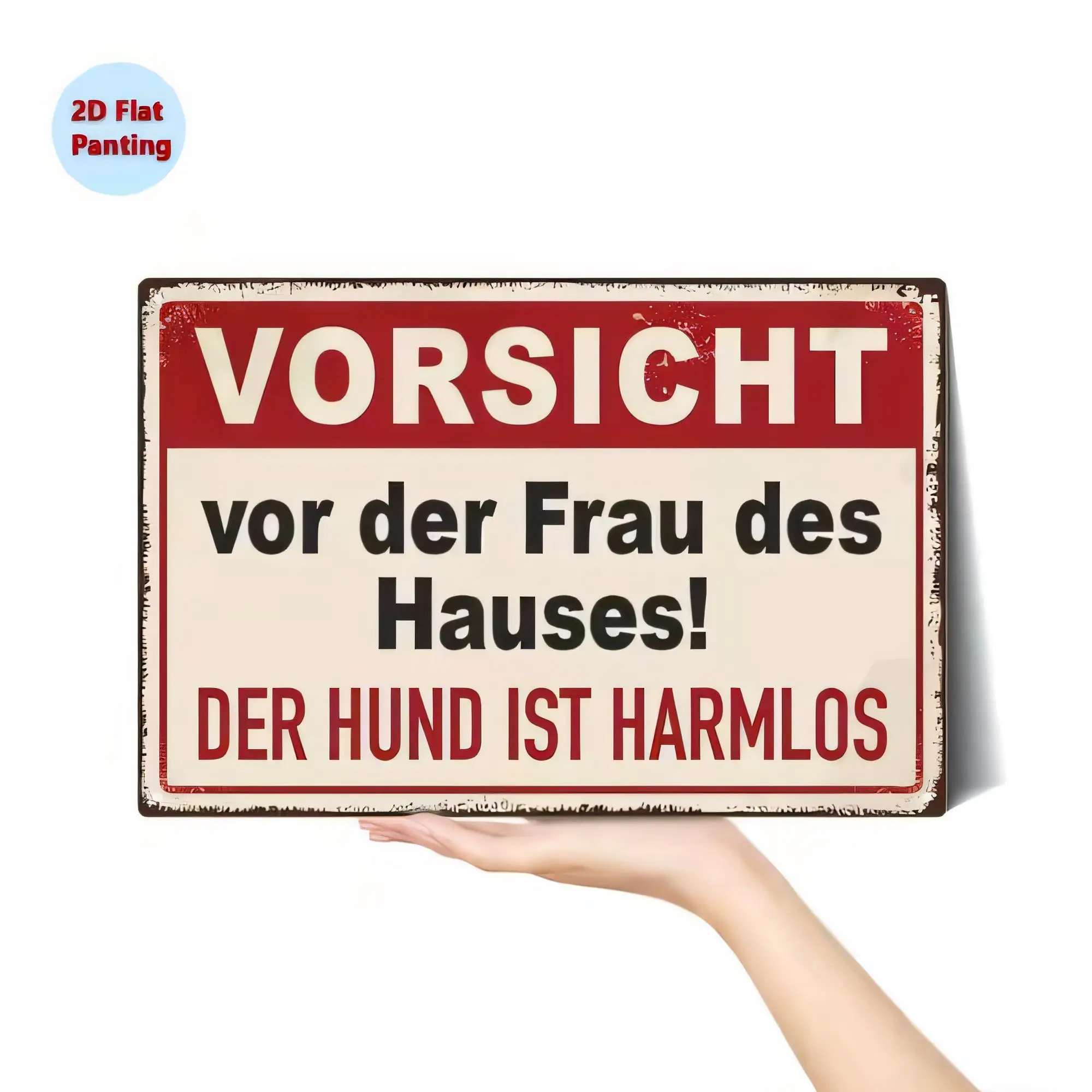 Tin Sign VORSICHT vor der Frau des Hauses! Retro German Warning Plaque Metal Tin Poster Wall Art for Kitchen Bar Pub Garage Man