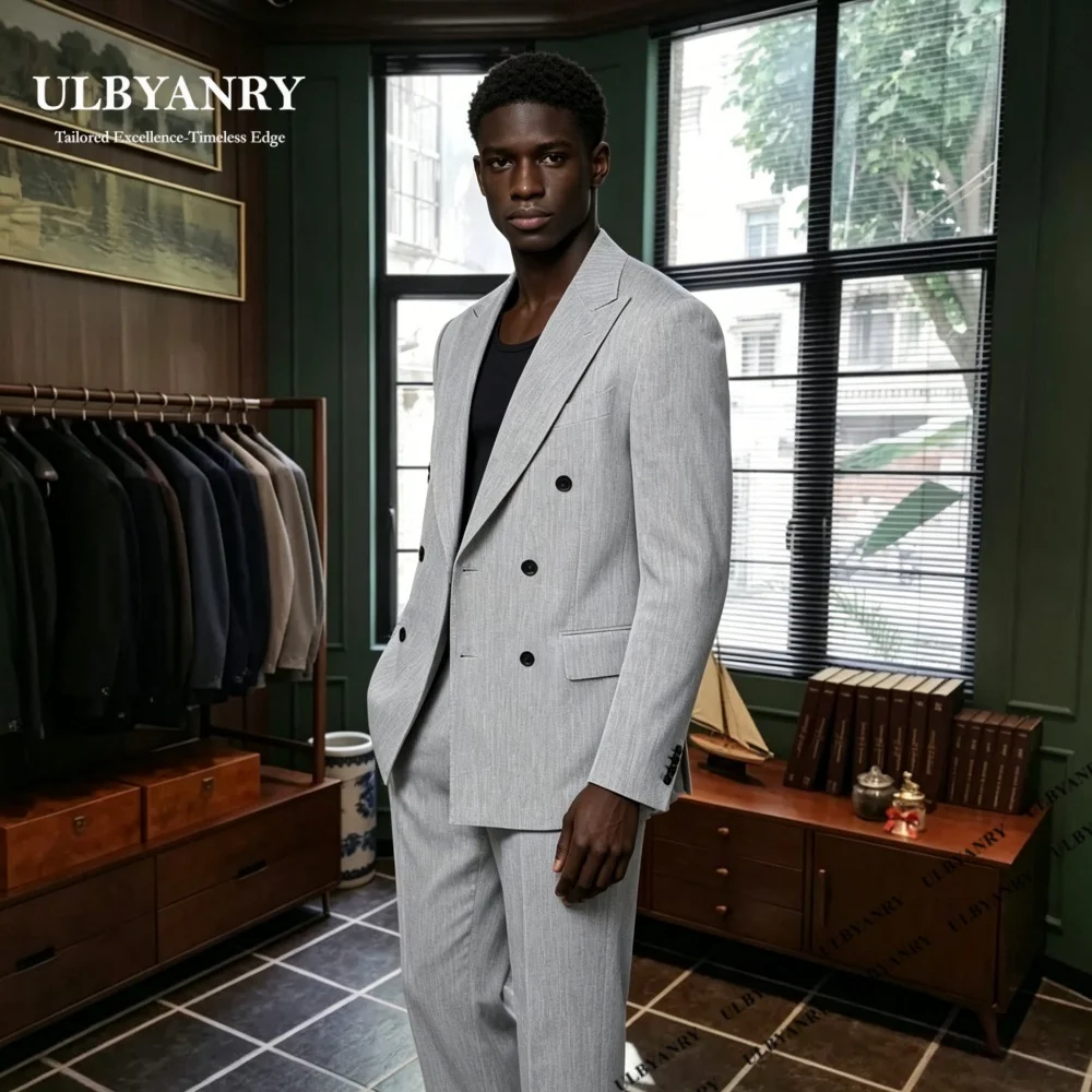 

Casual Smart Suit Set for Men Trend Double Breasted Linen Formal 2-Pieces Suit (Jacket Pants) XXS-7XL Customized Blazer Trousers
